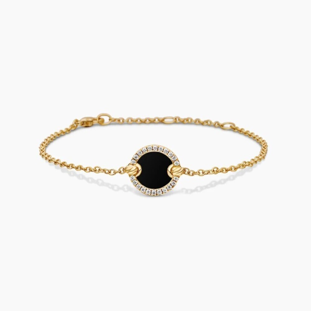 David Yurman Gold Round Diamond Black Onyx Bracelet